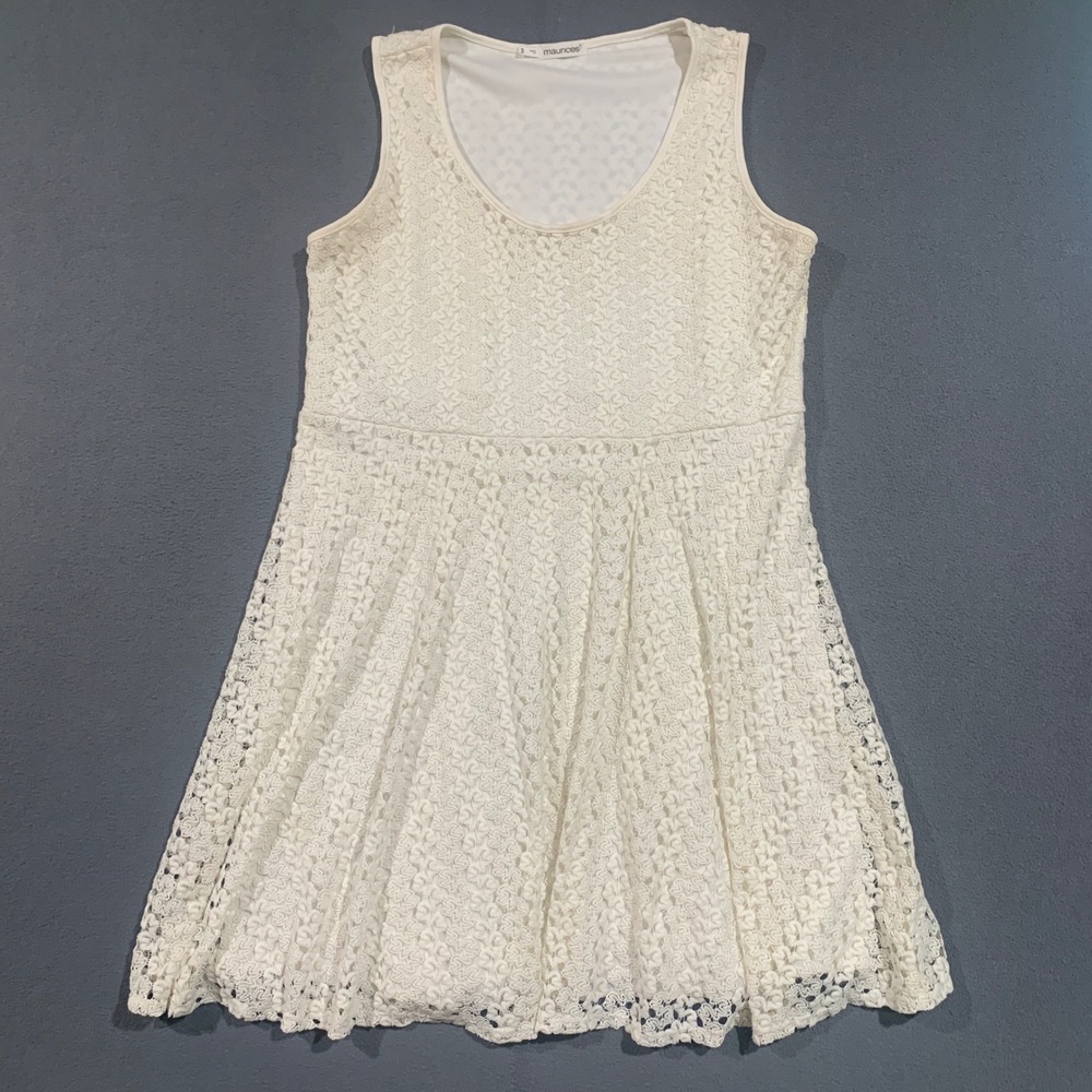 Maurices Plus Size 3 22/24 Ivory Floral Lace Fit & Flare Sleeveless Skater Dress